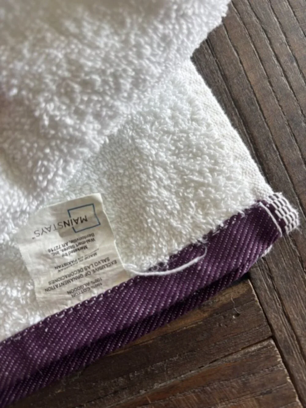 100% Cotton White Towel with Purple Stripes - REDUCED!